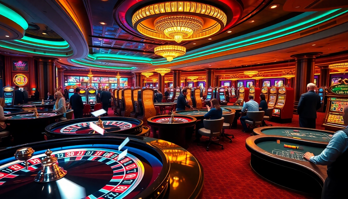 Explore thrilling gaming experiences at https://188v.ink/ showcasing an exciting casino environment with vibrant tables and eager players.