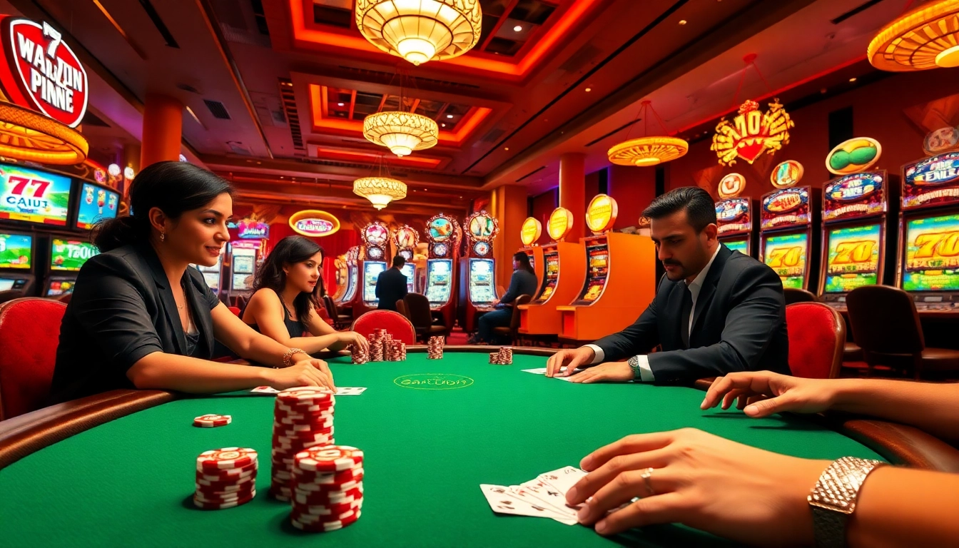 Experience the thrill of gambling at sanclub.asia with players engaged in a heated poker game in a luxurious casino setting.