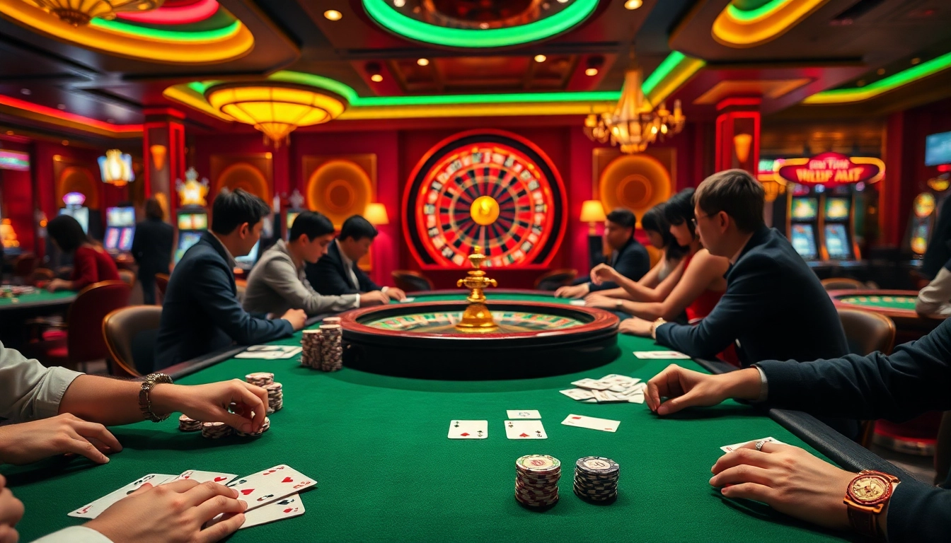Kèo Nhà Cái shows players at casino tables strategizing their winning bets amidst vibrant atmosphere and gaming excitement.